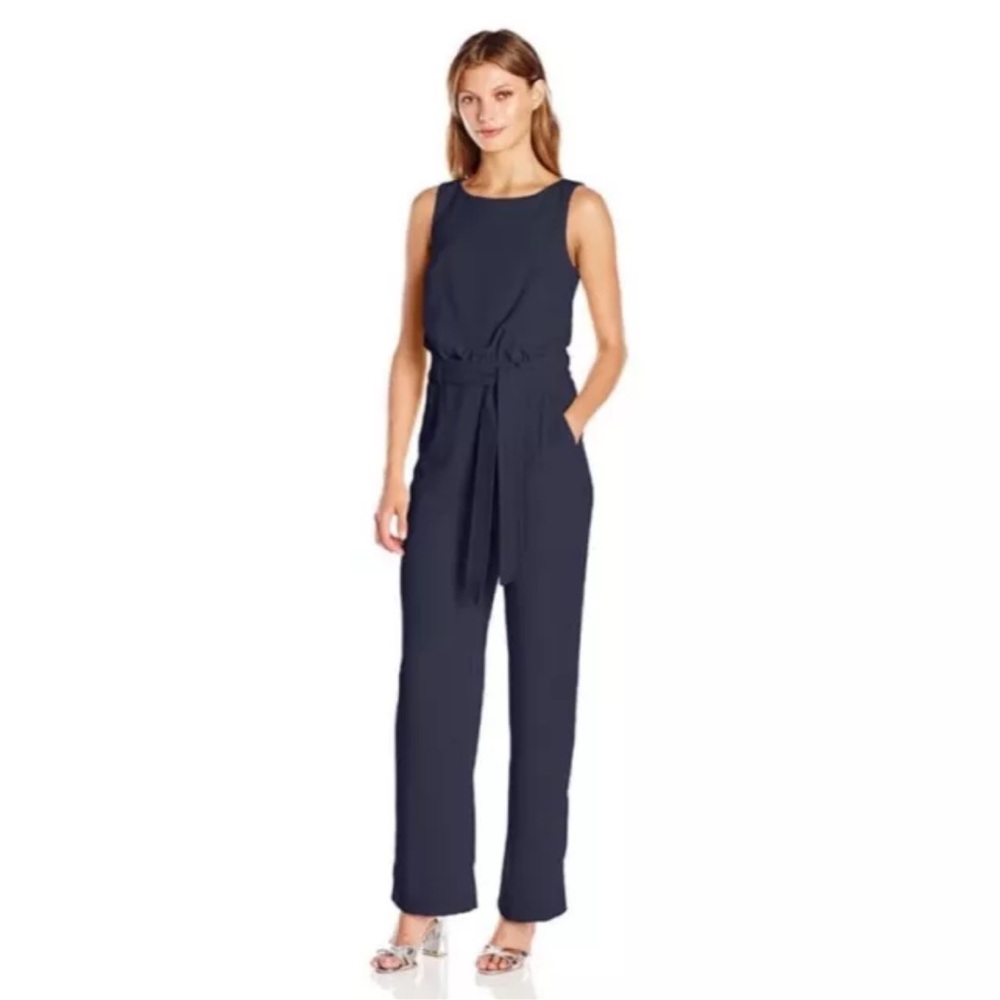 Trina Turk Epoch Jumpsuit in Indigo Blue Belted Tie Waist size 2